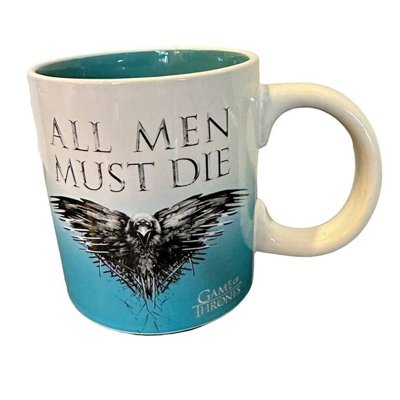 Mug Game Of Thrones All Men Must Die oversized coffee cup crow hawk teal HBO GOT - Picture 1 of 5